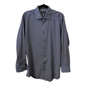 Alfani. Navy patterned L/S button down shirt. 16-16.5 (L). Cotton/Nylon/Spandex.